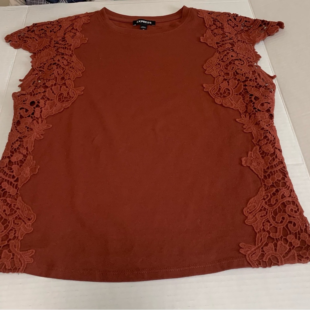Express Brown Lace Cap Sleeve Top-Size XS